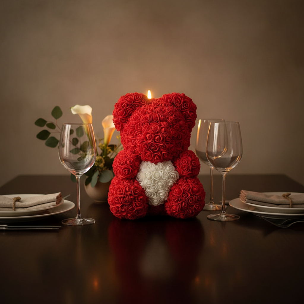 Ours en Roses 40cm avec Cœur